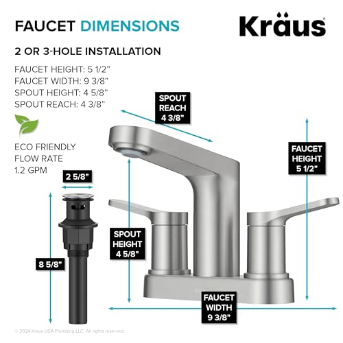 KRAUS Indy Centerset Bathroom Faucet in Spot-Free Brushed Nickel with 2 Handles, Pop Up Drain and Supply Lines, FUS-14102SFBN - color: Spot Free Brushed Nickel, style: Centerset