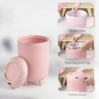 URALFA Motion Sensor Trah Can Bathroom, Automatic Pink Trash Can with Lid | 3 Gal Touchless Bathroom Garbage Can with Lid, Smart Trash Bin for Bedroom, Office, Restroom, Removable Legs, Pink and Gold - color: Pink
