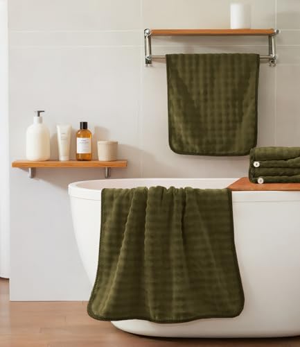 COZYART Lint Free 8 Pcs Bathroom Towels Set Ultra Soft Microfiber Fluffy | Thick, Highly Absorbent, Fast Dry, No Shedding, No Pilling, Fade Resistant, Durable, Long-lasting Olive Green - color: Olive Green