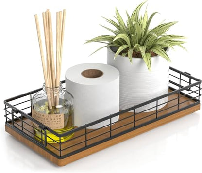 Toilet Paper Basket, 13" Bathroom Toilet Tank Basket with Handles Walnut | Bathroom Basket, Back of Toilet Basket, Toilet Tank Tray, Toilet Organizer for Toilet Paper Storage, Toiletries & Essentials - color: Walnut
