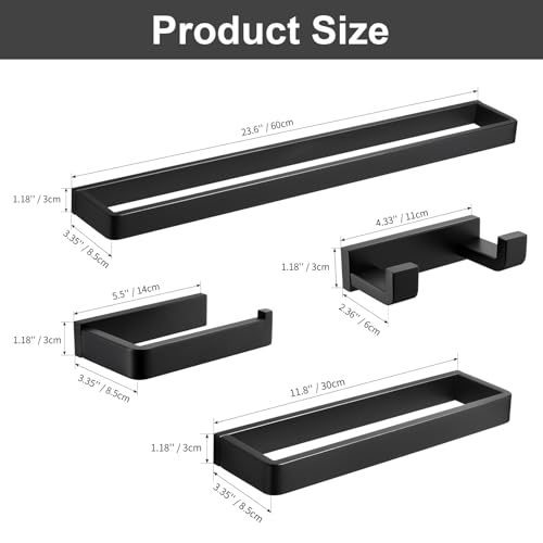 YACVCL 4-Piece Matte Black Bathroom Hardware Accessories Set, Bath Towel Bar Set SUS304 Stainless Steel, Round Towel Racks for Bathroom Wall Mounted - color: Matte Black