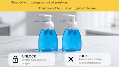 2-Pack Foaming Soap Dispenser Pump Bottles,Foam Hand Soap Dispenser with Refillable Plastic Container for Shampoo for Bathroom & Kitchen-Clear,8 oz(250ml)