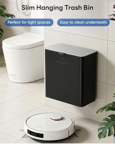 Kitchen Compost Bin, 8L/2.1G Small Trash Can with Lid, Slim Stainless Steel Hanging Garbage Bin for Kitchen, Bathroom, Bedroom, Office, Wall Mounted Compost Bin with Inner Bucket, Black - size: 8L-Black