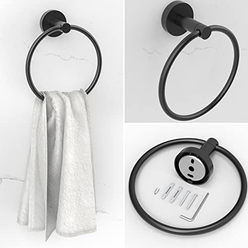 RARXTR 6 PCS Bathroom Hardware Set, Including 16" Hand Towel Bar, Toilet Paper Holder, Towel Ring, Robe Towel Hooks, Bathroom Accessories Kit(Matte Black) - color: Matte Black, size: 6-Piece