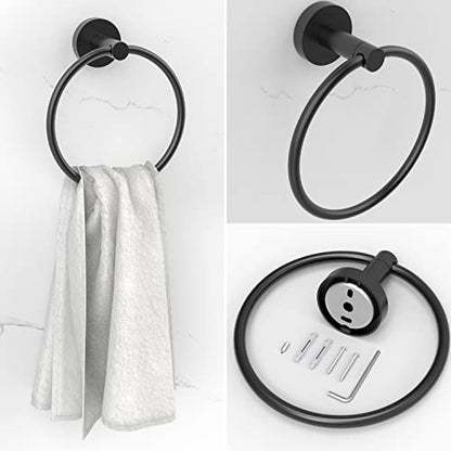 RARXTR 6 PCS Bathroom Hardware Set, Including 16" Hand Towel Bar, Toilet Paper Holder, Towel Ring, Robe Towel Hooks, Bathroom Accessories Kit(Matte Black) - color: Matte Black, size: 6-Piece