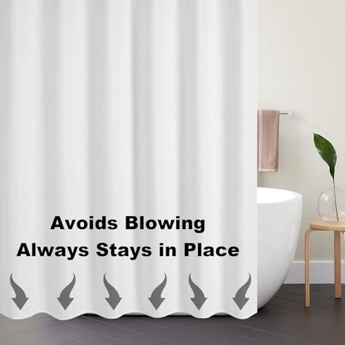 Boho Shower Curtain Set, Waterproof Fabric Shower Curtains, Luxury Hotel Style, Waffle Texture, Heavy Duty, Extra Long Bath Curtain, No Hook, Bathroom Decor, 72x72 Inch, White - size: 72"W x 72"L (Pack of 1)