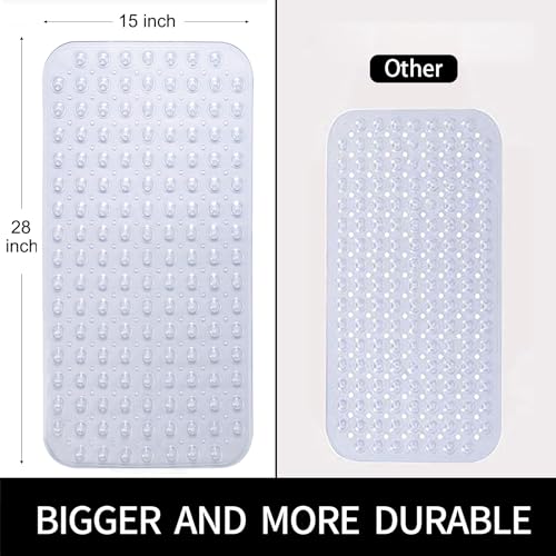 Bathtub and Shower Mats, 28 x 15 Inch Non-Slip Bath Mat, Machine Washable Bath Tub Mat with Suction Cups & Drain Holes for Bathroom, Beige - color: Clear, size: 28" x 15" (Rectangular)