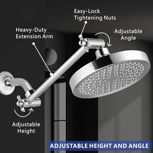 Voolan 11 Inch Shower Extension Arm with Lock Joints, Adjustable Height and Angle, Premium Solid Brass Anti-leak (Chrome) - color: Chrome