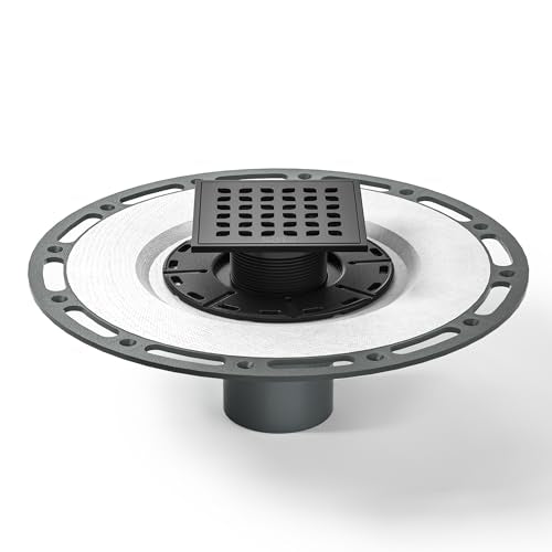 Square Shower Drain with PVC Bonding Flange Base, 4" Matte Black | 304 Stainless Steel Drain w/ Drain Key for Low Profile Shower Tiles, CUPC Certified - color: Black4"