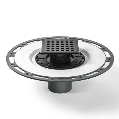 Square Shower Drain with PVC Bonding Flange Base, 4" Matte Black | 304 Stainless Steel Drain w/ Drain Key for Low Profile Shower Tiles, CUPC Certified - color: Black4"