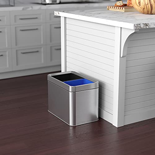 ITouchless 5.3 Gallon / 20L Slim Dual Compartment Open Top Trash Can and Recycle Bin – Rectangular Stainless Steel Wastebasket for Kitchen, Home, Office, Cubicle, Breakroom, Garage - color: Silver