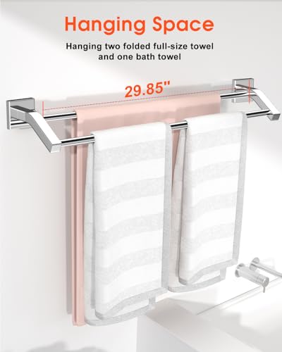 Alise Double Bath Towel Bar, 32" Towel Racks for Bathroom, Polished Chrome | SUS304 Stainless Steel Bathroom Towel Holder, Quick Drying Towel Hanger Towel Rod Wall Mounted - color: Polished Chrome, size: 32-Inch (2-Bars)