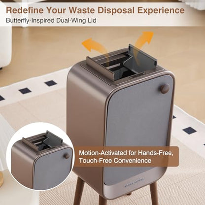 Motion Sensor Touchless Trash Can for Living Room Bedroom, 5.3 Gallon/20L Automatic Stainless Steel Slim Tall Garbage Can with Butterfly Lid&Legs, Eclipse Grey - color: Grey