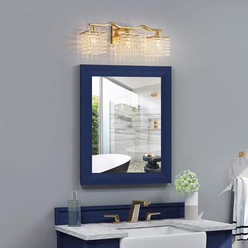 WUZUPS 3-Light Bathroom Light Fixture Over Mirror Morden Vanity Wall Sconces Light Clear Crystal Drop for Bedroom Living Room, E12 Base, Gold - color: Gold Wall light