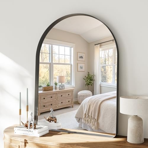Arched Bathroom Mirror, 36"x40" Black Arch Mirror Wall Mounted Vanity Mirrors Over Sink with Tempered Glass, Aluminum Alloy Deep Frame, Farmhouse for Bedroom, Entryway, Living Room - color: Black-rounded Corner, size: 40"L x 36"W