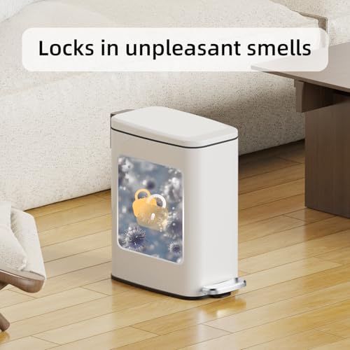 KSSKSS Small Bathroom Trash Can with Lid Soft Close, Step Pedal, 6L / 1.6 Gal Stainless Steel Garbage Bin with Removable Inner Bucket, Slim Wastebasket for Narrow Spaces (White) - color: White--H