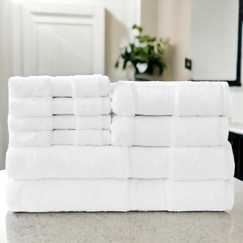 Luzia 8 Piece Bathroom Towel Set - 100% Turkish Cotton, Premium Quality - 2 Bath Towels 2 Hand Towels and 4 Washcloths (White) - color: White