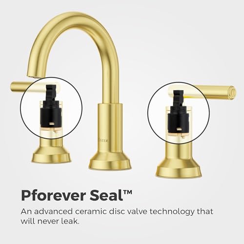 Pfister Capistrano Gold 3 Hole Widespread Bathroom Faucet LF049CSOBG | Push & Seal drain included, TiteSeal no-putty mount, NSF lead-free, Valve and cartridge included, Finish and function covered - color: Brushed Gold, size: 1 Pack