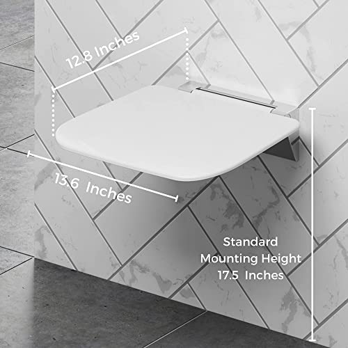 Folding Shower Seat Wall Mounted – Secure Fold Down Shower Bench, 350lbs Capacity, Space-Saving & Easy to Clean, Satin Nickel - color: Satin Nickel & White