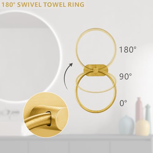 Self-Adhesive Towel Ring, No Drill Stainless Steel Round Hand Towel Holder, Rustproof Waterproof Towel Hanger with Strong Sticky Base, Modern Wall-Mounted Towel Loop for Bathroom Kitchen (Gold) - color: Gold