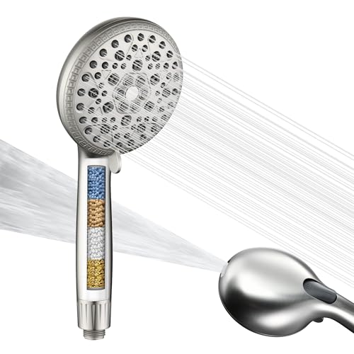 SUMERAIN Handheld Shower Head with Filter for Hard Water, Brushed Nickel | 9 Spray Modes, Vitamin C & KDF Filter, Salt-Free Anti-Scale Technology, High Pressure - color: Brushed Nickel