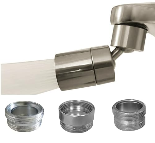 Rotating Faucet Aerator Extender,Nozzle Faucet Adapters, Universal Splash Filter Kitchen Tap Extension, Kitchen Sink Tap Head (Brushed Nickel 80°+3 brass adapters) - color: Brushed Nickel 80° + 3 Brass Adapters