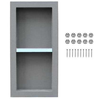 Shower Niche Insert Tile Ready 12x28 | Embedded size 13x29, mortar surface for strong tile bonding, waterproof coating for double water protection, double shelf - size: 12" x 28"