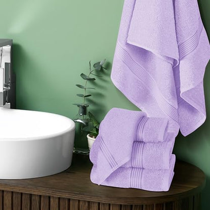 Ultra Soft 6 Pack Cotton Towel Set, Contains 2 Bath Towels 28x55 inch, 2 Hand Towels 16x24 inch & 2 Wash Coths 12x12 inch, Ideal for Everyday use, Compact & Lightweight - Dark Purple - color: Dark Purple