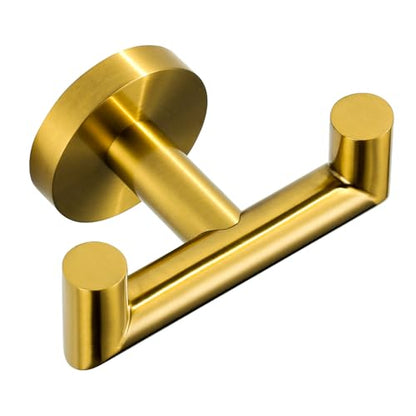 Shower Towel Hook, Wall Mount Robe Hook Holder, Brushed Gold | Stainless Steel Material, Double Hooks Design, Rust-Resistant, Strong Load-bearing Capacity - color: Brushed Gold