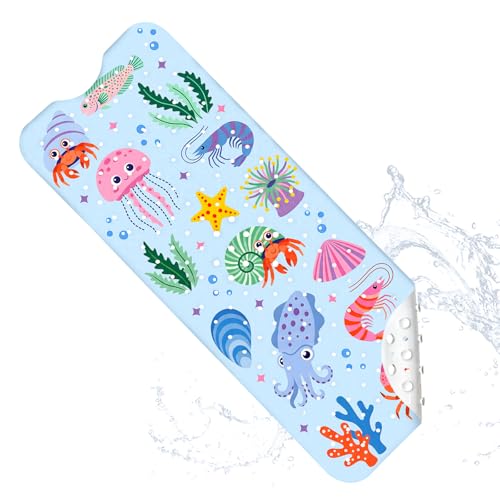 Bath Mats for Tub Kids Baby, Large Cartoon Sea Baby Bathtub Mat Non Slip, Machine Washable, 40"x16" Long Tub Mats with Suction Cups & Drain Holes, Non Slip Baby Shower Mat for Toddler(Sea Animal) - color: Sea Animals1