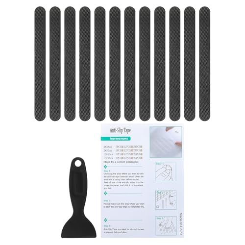 PATIKIL Bathtub Non Slip Stickers 7.87x0.79 Inch, 12 Pack Safety Shower Floor Anti Slip Stickers with Adhesive Decals Scraper for Bath Tub Shower Floor Stair, Black - color: Black, size: 20x2 cm/7.87x0.79"