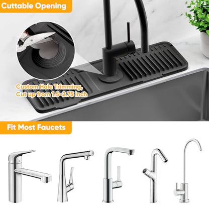 17.7'' Folding Faucet Mat for Kitchen Sink Splash Guard[7° Slope Fast Self-draining][Snap Lock Fit] Kitchen Sink Faucet Mat Splash Guard Kitchen Sink Area Water Splash Guard Behind Faucet Draining Mat - color: Black, size: 17.7" x 5.5"