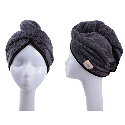 M-bestl 2 Pack Hair Drying Towels, Anti-frizz Hair Towel Wrap, Absorbent Microfiber Hair Towel Turban with Button Design for Straight Curly Hair (Dark Gray&Light Gray) - color: Dark Gray&light Gray