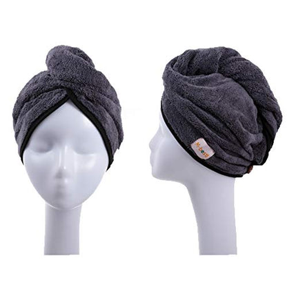 M-bestl 2 Pack Hair Drying Towels, Anti-frizz Hair Towel Wrap, Absorbent Microfiber Hair Towel Turban with Button Design for Straight Curly Hair (Dark Gray&Light Gray) - color: Dark Gray&light Gray
