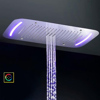 Cascada Luxurious Design 17"x28" Recessed LED Shower System with 6 Functions (Rainfall, Waterfall, Rain Curtain, Misty, 4"Body Jets & Handheld), & Shower Sliding Bar (Rose Gold) - color: Rose Gold