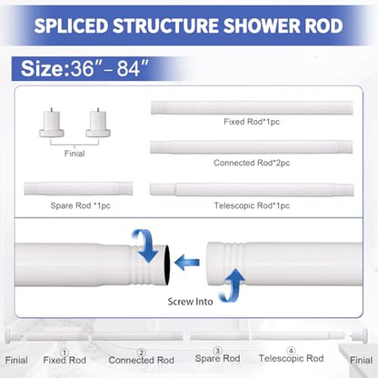 ZYRW Shower Curtain Rod 36-84 Inches (3-7ft) Non Rust Adjustable White Shower Rod Spring Tension Non Slip No Drilling Stainless Steel Shower Rods for Bathroom Window - color: White, size: 36"-84"