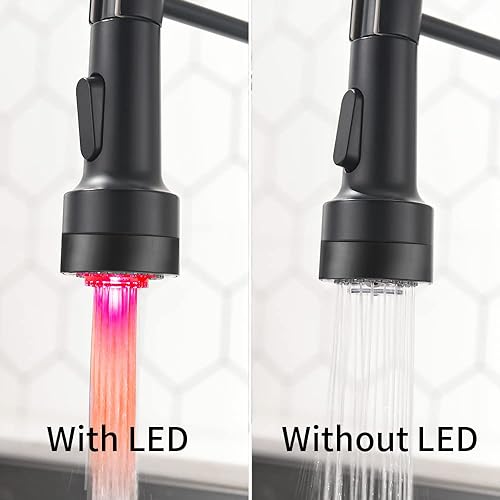 Kitchen Faucet with Pull Down LED Light Sprayer Black | Stainless Steel NSF Certified,1 Handle Faucet,Farmhouse Camper Laundry Utility Rv Wet Bar Sinks,Deck Plate 1,3 Hole - color: A - Black