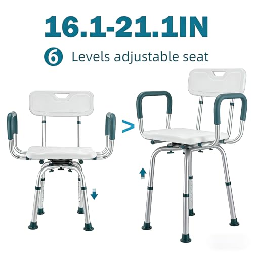 Swive Shower Chair with Arms and Back, 400 lbs Heavy Duty Shower Seat for Inside Shower Stall and Bathtub, Height Adjustable Safety Bath Seat for Elderly, Adults, Handicap and Disabled - size: 400lbs Shower Chair
