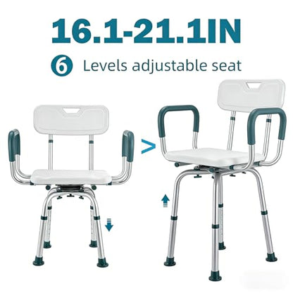 Swive Shower Chair with Arms and Back, 400 lbs Heavy Duty Shower Seat for Inside Shower Stall and Bathtub, Height Adjustable Safety Bath Seat for Elderly, Adults, Handicap and Disabled - size: 400lbs Shower Chair