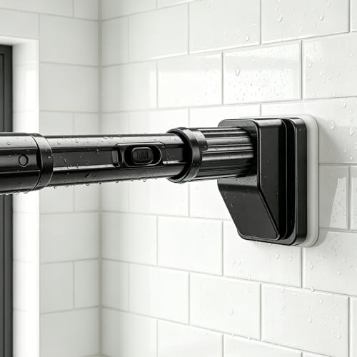 Umimile Tension Curtain Rod 75-102 Inch, Adjustable Shower Rod, Black | 1.26" heavy-duty rustproof steel, super grip diamond end caps stay securely. No-Drill. Fits bathroom, closet & windows. - size: 75-102”