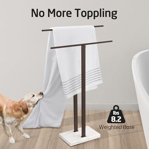 KES Bronze Standing Towel Rack with Weighted Marble Base, Towel Rack Stand | 2-Tier Bath Towel Holder, Holds Bath And Hand Towels, Anti-Slip Pads, Bathroom Floor, No Drilling, 18/8 Stainless Steel - color: Bronze, size: 33” H (2-tier)