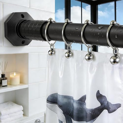 Tension Shower Curtain Rod, No Drilling, Adjustable 45-86 In, Black | 1.26" Diameter Heavy Duty Tension Rod, Easy Install, Rustproof, Tool-Free, for Bathroom Window Living Room Divider Closet - color: Black, size: 45-86"
