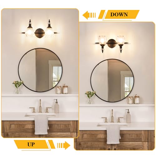 Matte Black Vanity Light, Farmhouse Bathroom Light Fixtures, 2 Light Bathroom Vanity Lights, Flower Glass Shade Wall Sconce Lighting - color: Black, size: 2 light
