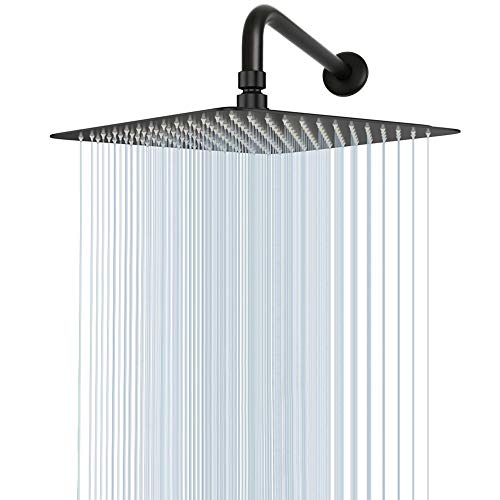 NearMoon Square Rain Shower Head With Extension Arm, Large Stainless Steel Rainfall Shower-Waterfall Full Body Coverage (12 Inch, Matte Black) - color: Matte Black, size: 12 Inch