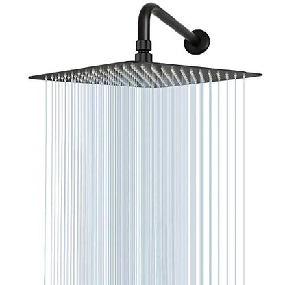 NearMoon Square Rain Shower Head With Extension Arm, Large Stainless Steel Rainfall Shower-Waterfall Full Body Coverage (12 Inch, Matte Black) - color: Matte Black, size: 12 Inch