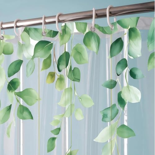 Clear Eucalyptus Leaves Butterfly Shower Curtain Liner, Plastic Transparent Green Plant Shower Curtains for Bathroom, 72x72 Weighted Magnetic Shower Curtain Set with 12 Hooks - color: Clear Eucalyptus Leaves, size: 72"W x 72"L (Pack of 1)