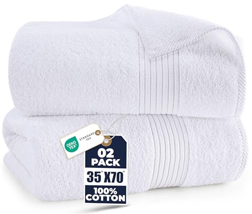 Utopia Towels Extra Large Bath Sheets, 2 Pack, 35x70 in, Cotton, White | Soft Lightweight Ring Spun Cotton Shower Towel Set - Highly Absorbent, Quick-Drying, Extra Large Bath Sheets, Durable - color: White