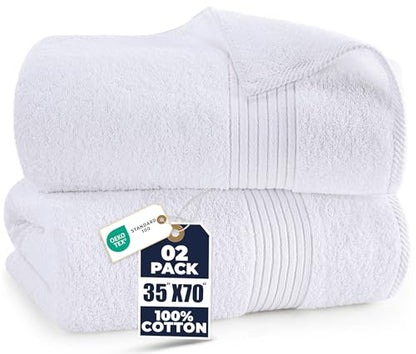 Utopia Towels Extra Large Bath Sheets, 2 Pack, 35x70 in, Cotton, White | Soft Lightweight Ring Spun Cotton Shower Towel Set - Highly Absorbent, Quick-Drying, Extra Large Bath Sheets, Durable - color: White