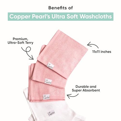 Copper Pearl 6 Ultra Soft Baby Bath Washcloths Premium Large Soft Sonny (Blue/White) 11" x 11" Towels - color: Sonny, size: 11 x 11 inches (Pack of 6)
