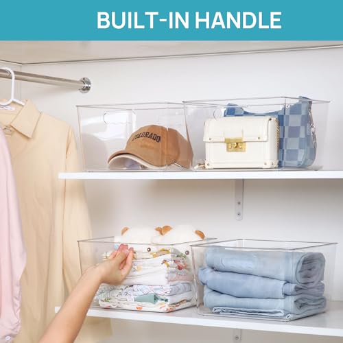 Vtopmart 8 Pack Extra Large Clear Storage Bins, 11x11 Cube Organizer | Acrylic Cube Storage Bins, Plastic Containers with Handle for Pantry, Kitchen, Closet, Laundry Room, Bathroom, Under Sink - size: Without Lid